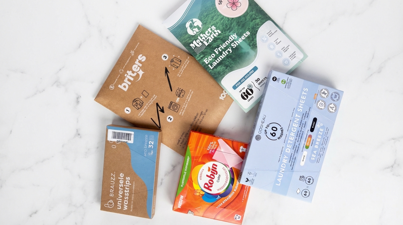 Alle geteste wasstrips op marmeren achtergrond